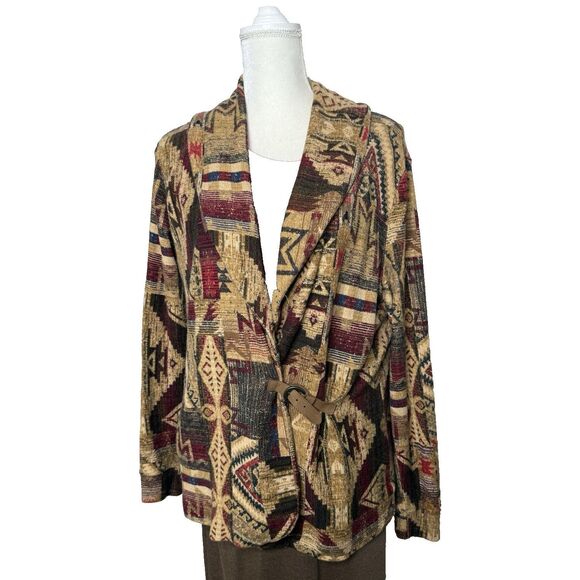 LRL Ralph Lauren Jeans Southwest Aztec Lightweight Blazer Cardigan Buckle Size L - Picture 1 of 10